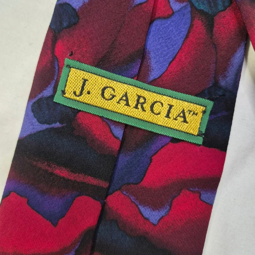J. Garcia Silk Tie Mens Burgundy Purple Abstract Shangri-La Vintage Artistic